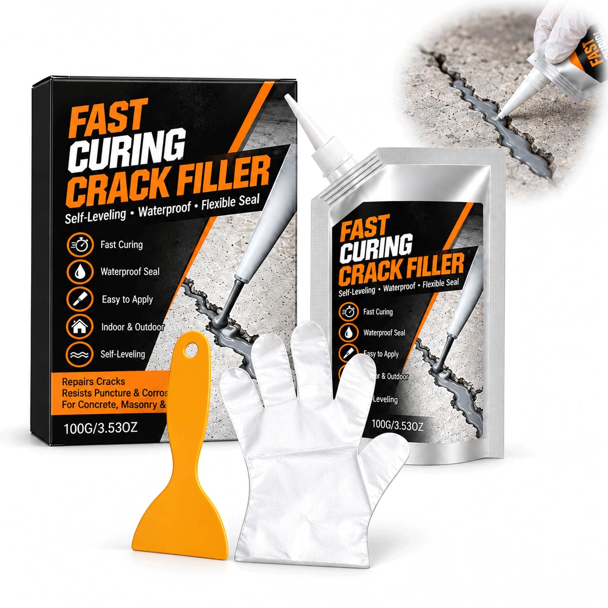 Concrete Crack Filler 1 PACK, Self-Leveling Cement Crack Repair, High Elasticity Fast Drying Waterproof Sealant for Driveway, Sidewalk, Patio, Concrete Joint, Indoor & Outdoor Use