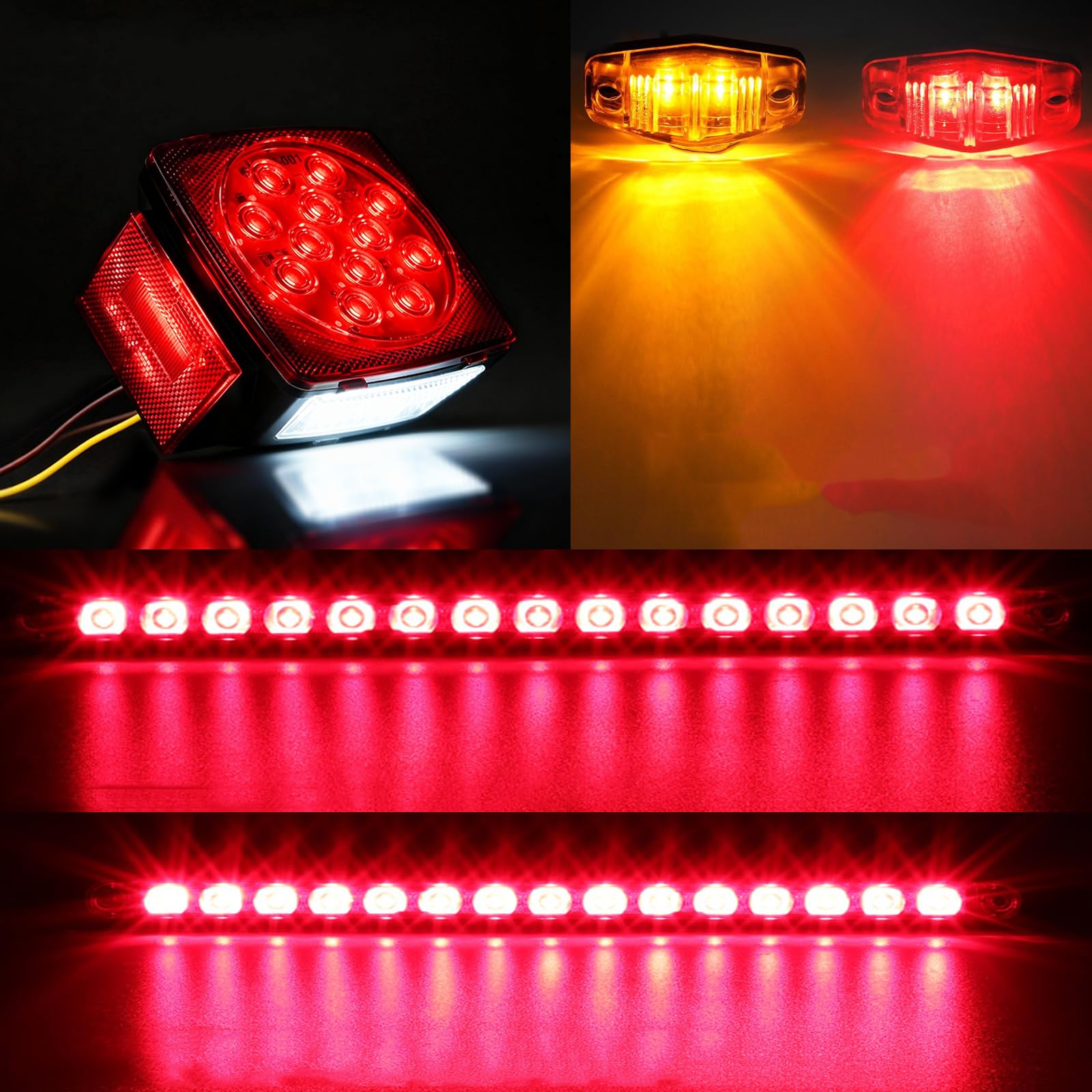 Lcrslitx LED Trailer Light Kit, IP67 Submersible Trailer Lights 12V DOT, Stop/Tail/Turn Boat Trailer Lights with 13.7" ID Bar, 6 Marker Lights, 25 ft Protective Wiring Harness, License Plate Bracket - 3