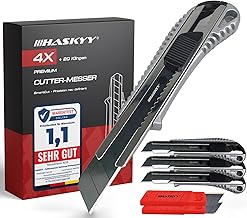HASKYY Set of 4 Knives, Includes 20 SK5 18mm Carbon Steel Blades, Ergonomic Non-Slip Handle, Blade Shredder, Quick Change System and Lock Function