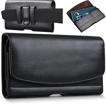 Phone Holster Compatible with iPhone 17 Pro Max, Galaxy S25/S24/S23/S21/S20 Ultra, A16 A15 A14 A13 Moto G Stylus Play Power 5G Cell Phone Belt Holder for Women Men, Leather Black-3XL