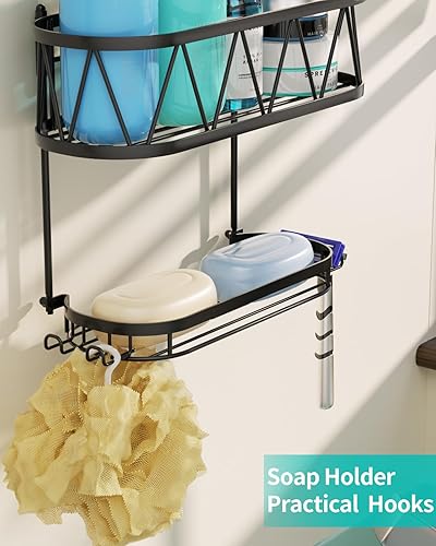 Miniatura 3 de HapiRm Organizador de ducha sobre cabezal de ducha con dos soportes de jabón, resistente al óxido e impermeable con 12 ganchos, organizador de ducha