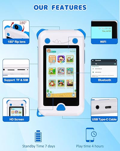 Miniatura 2 de FKATEEN Teléfono inteligente para niños con cámara abatible, regalos de cumpleaños de Navidad para niñas y niños de 3 a 12 años, teléfono móvil para