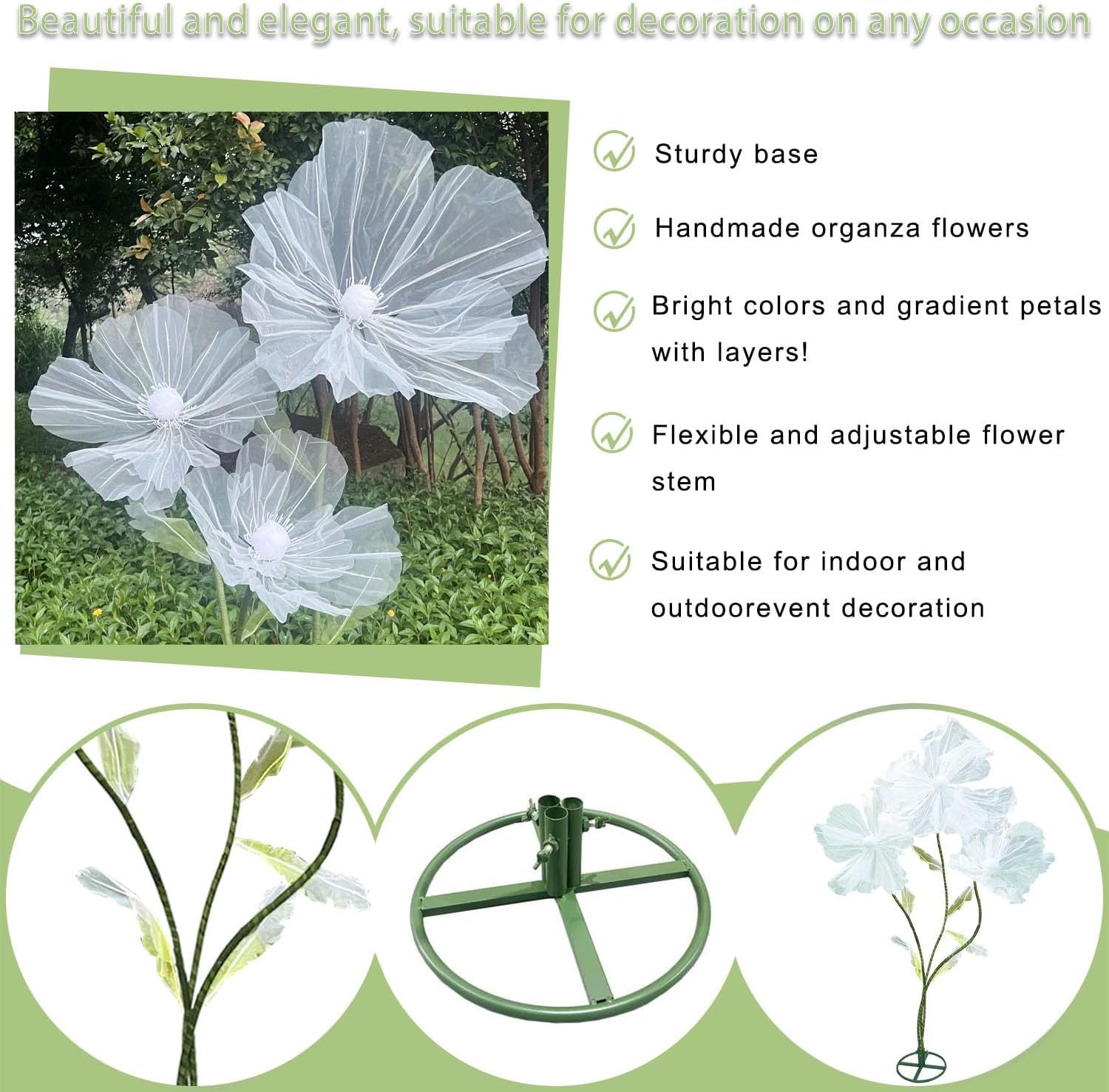 Giant Flowers for Decoration, Indoor/Outdoor Wedding Decorations for Reception, 5.6 Ft Big Artificial Silk Flower for Home/Office/Living Room/Wedding Ceremony Party/Birthday Party (White) - Image 5
