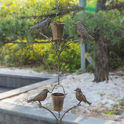 Miniatura 5 de taman Juego de Cadena de Lluvia, Cadena de Lluvia de Pájaros de 6.52 pies para Canalones, Reemplazo de Bajante Funcional y Decorativo, Cadena de