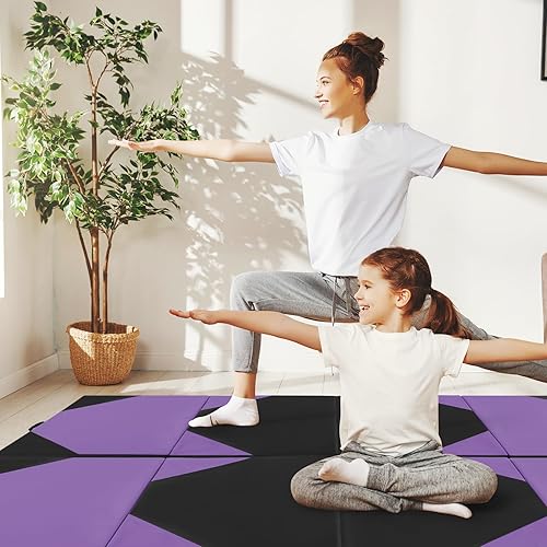 Vista 48 de Giantex 4'x10'x 2" Gymnastics Mat, 4-Panel Folding Aerobics Exercise Mat w/Hook & Loop Fastener, Carrying Handle, Portable Tumbling Mat for