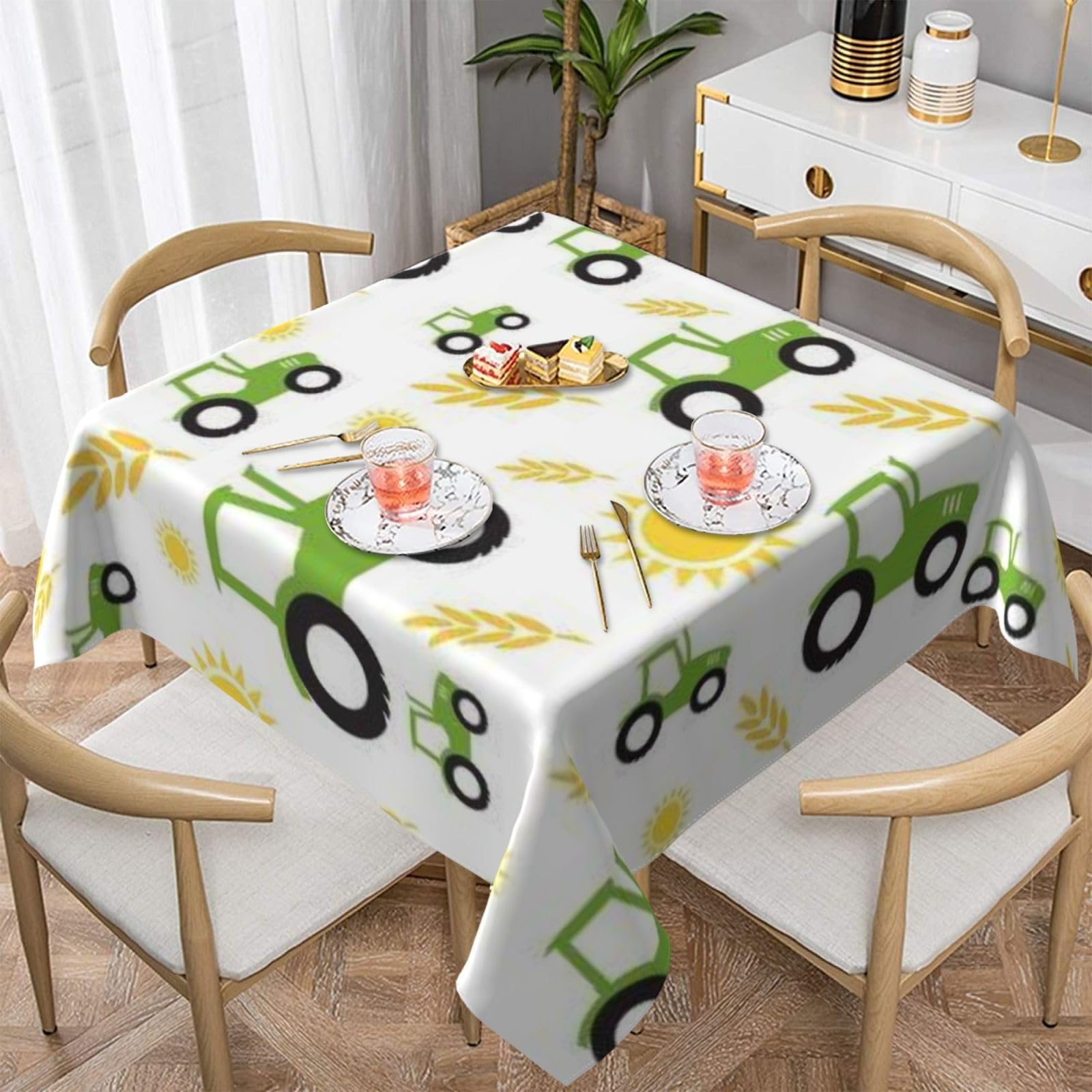 DCEHGEW tractor farming Prints Square Tablecloth 137x137 CM, Waterproof Fabric Table Cloth for Dining Table, Farmhouse Table Cover for Kitchen Dining Tabletop Decoration