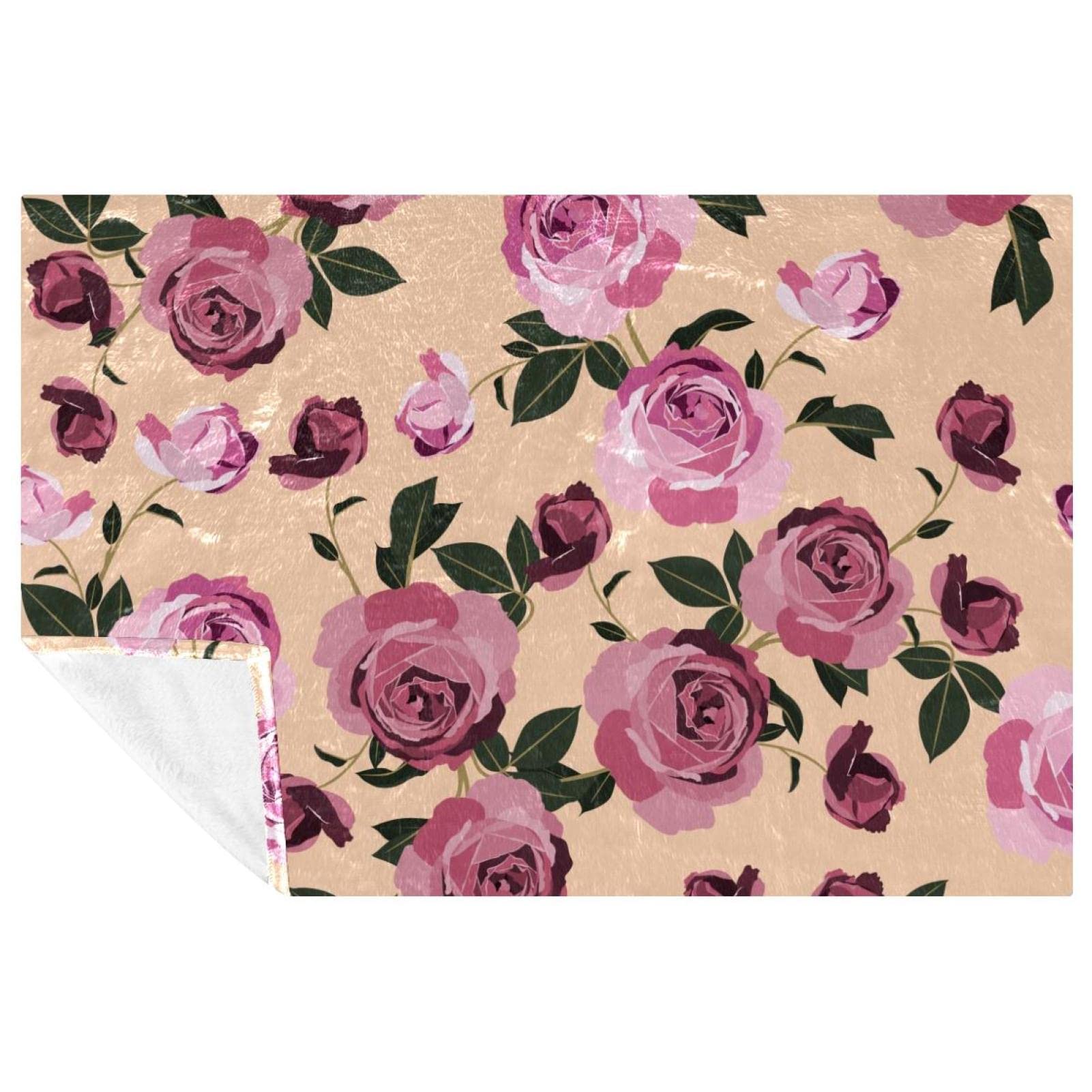 Couverture chaude plaid canapé lit plage pique-nique motif roses roses 150x100 cm