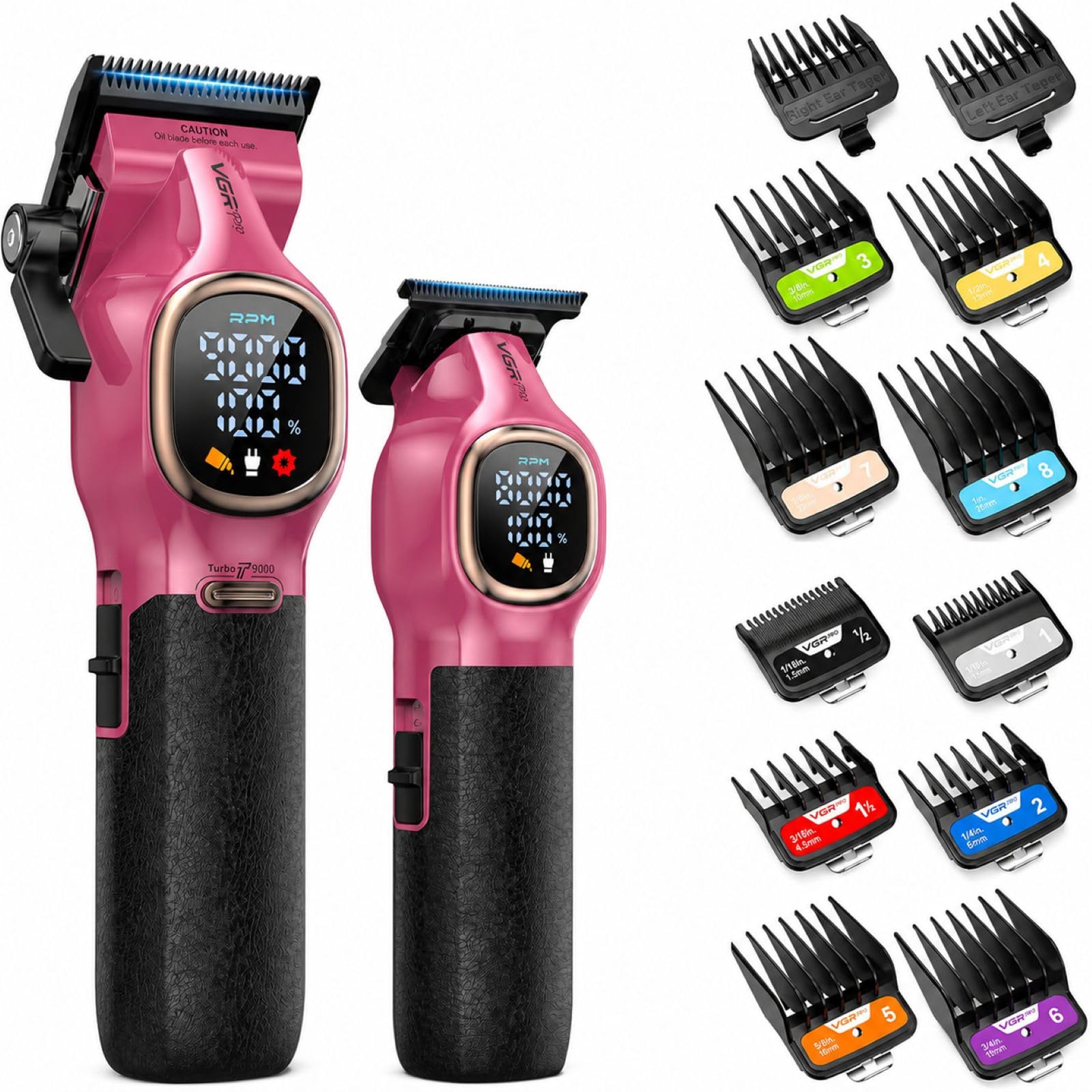 VGRPRO tagliacapelli uomo professionale e trimmer con kit pettini guida colorati, cordless 9000 RPM kit da barbiere con custodia