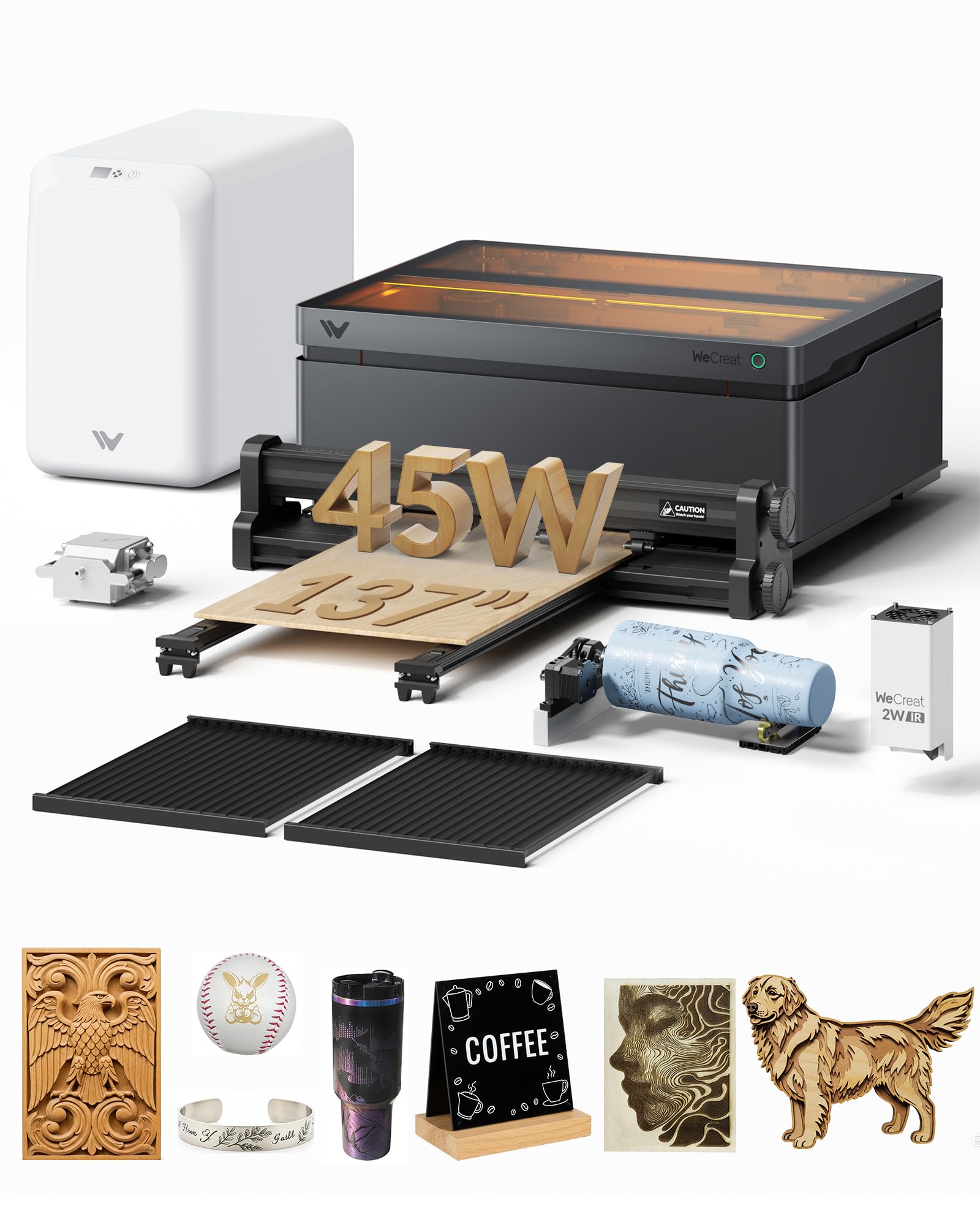 WECREAT Vision Pro 45W Laser Cutter and Engraver Machine, with 2W IR Laser Module, 137” Auto Conveyor Feeder, Fume Extractor, Full Enclosure Laser Engraver for Jewelry Art Designer Small Business