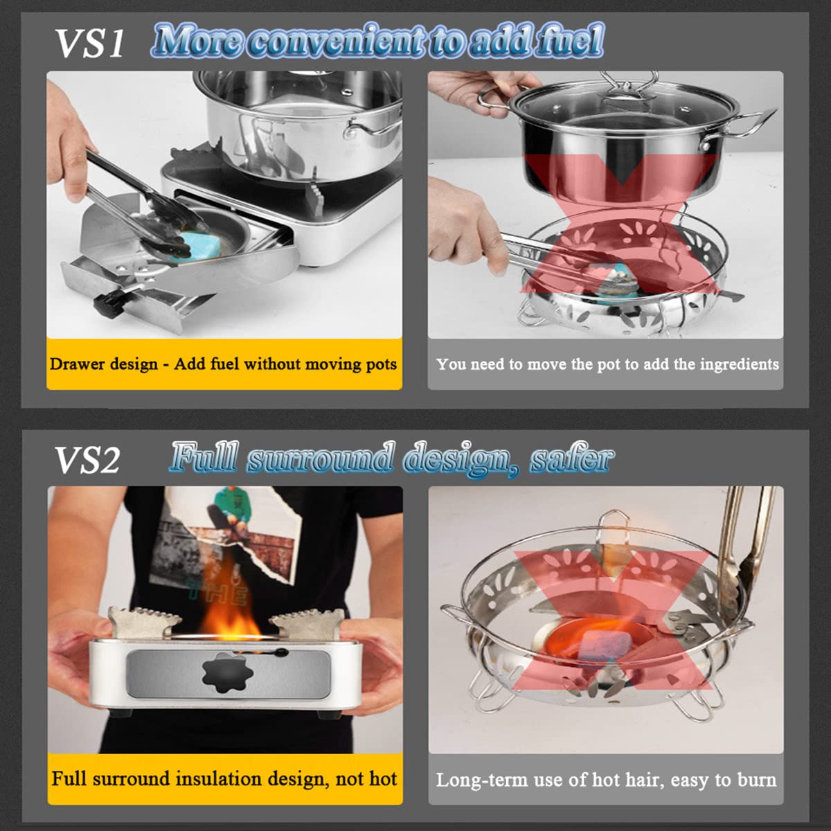 Tragbares Alkoholkocher-Set, Spirituskocher mit 24 cm/9,4 Zoll Edelstahltopf und Deckel Campingkocher Fester Alkoholbrenner für Picknick, Reisen, Bergsteigen, Angeln,Red