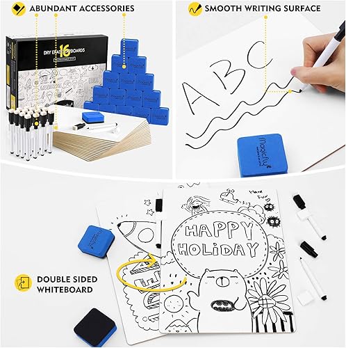 Miniatura 4 de Magicfly Pizarra blanca pequeña de doble cara para aula, 9 x 12 pulgadas, paquete a granel de 16 mini pizarras blancas para estudiantes, profesores,