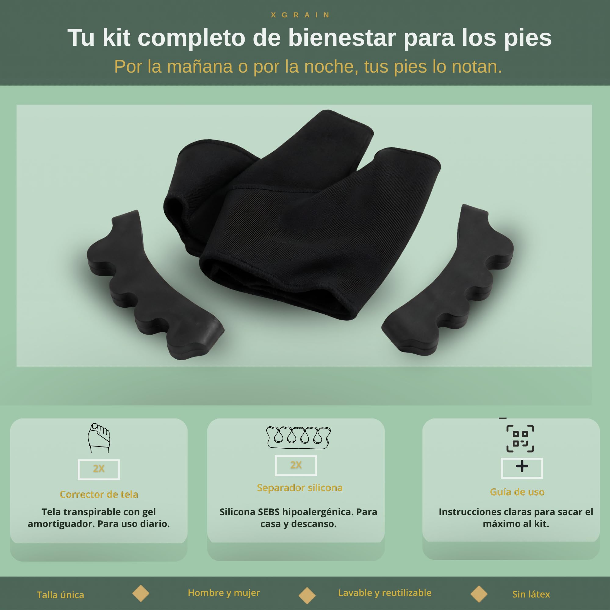 Corrector de Juanetes y Separador Dedos pie Negro – Férula Hallux Valgus con Almohadilla de Gel – Pack 4 Piezas Unisex Talla Única