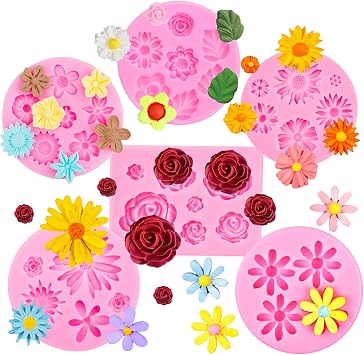 6 Pack Daisy Rose Flower Silicone Fondant Molds - QF6