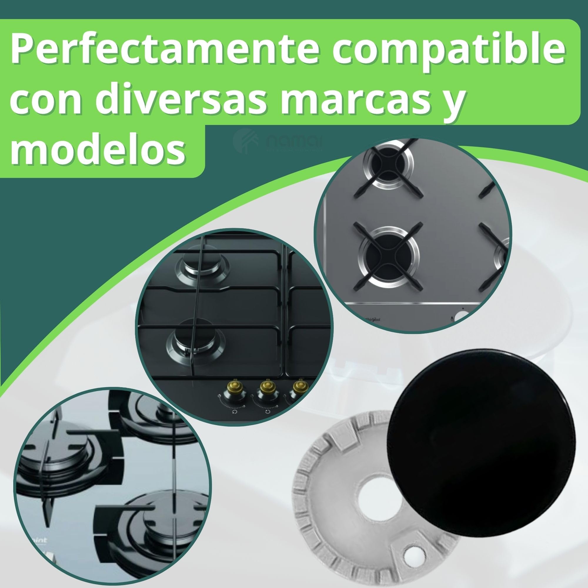 NAMAI - Juego de 4 Tapa Cocina Gas + 4 Quemador de Gas, Compatibilidad Universal, Recambios Para Cocinas de Gas, Cocina Gas Accesorios, Fáciles de Instalar