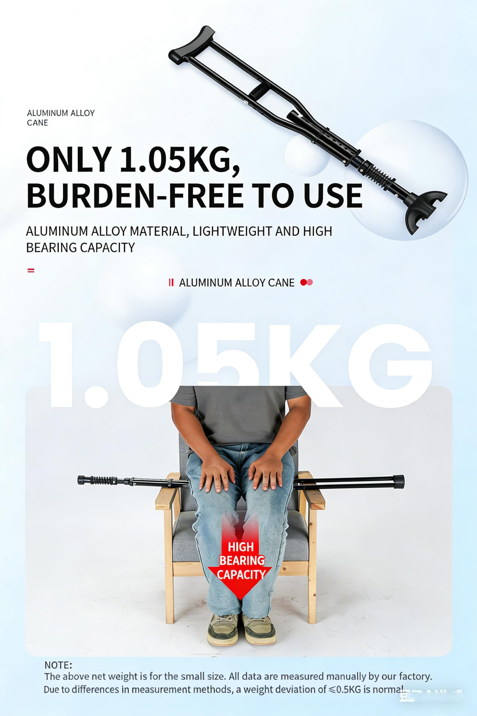 Muleta ergonómica para la rodilla. Ayuda de movilidad ligera para lesiones de una sola pierna con rodilleras de seguridad