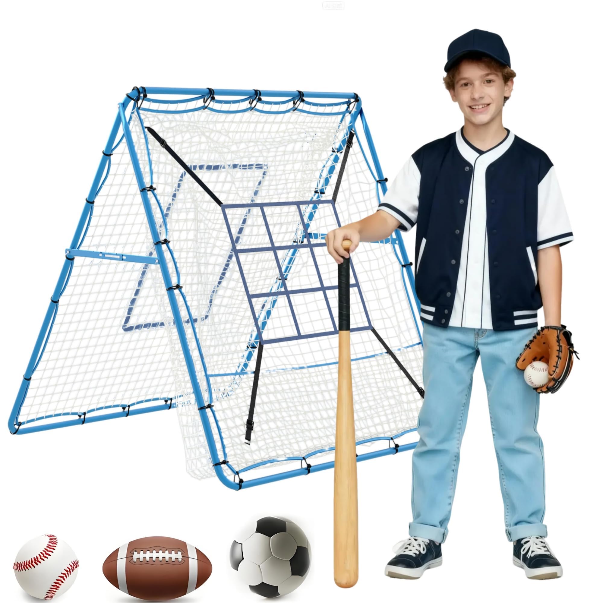 Baseball-Rückprallnetz Mit Verstellbarem Winkel, Sport-Rebounder Mit Zielscheibe, Wurf- Und Fielding-Trainingsgerät Für Softball, Fußball Und Volleyball