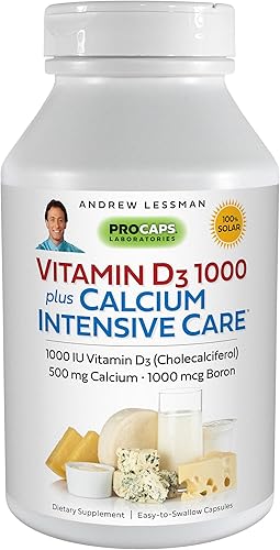 ANDREW LESSMAN Vitamina D3 1000 Plus Calcio Cuidados Intensivos 720 Cápsulas - Esencial para la absorción de calcio, apoya la salud ósea, la función
