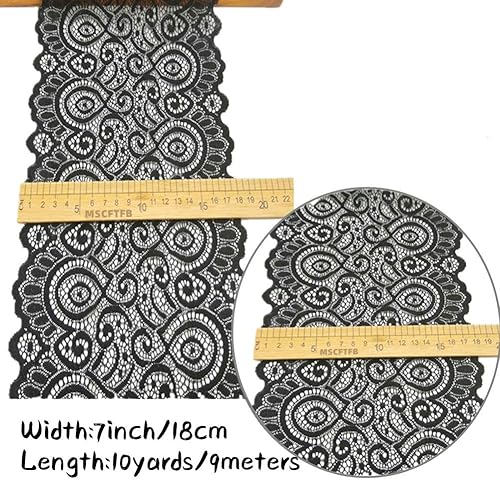 Miniatura 2 de Cinta elástica de encaje de 5 yardas de ancho y 7 pulgadas de ancho para ropa, manualidades, decoración de ramo de boda, diademas, ligas, decoración