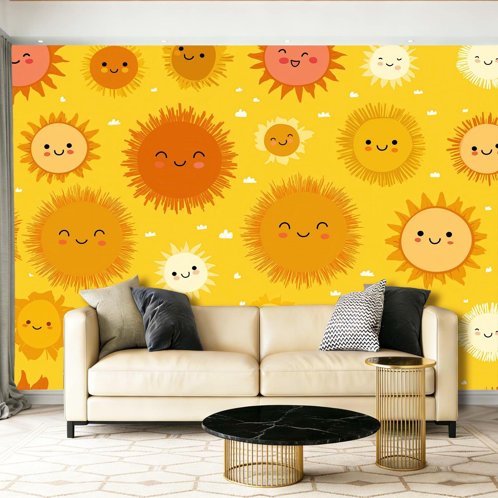 Fototapeta Kreskówka słońce chmury tapety malowidła ścienne żółty plakat fotograficzny do sypialni salonu TV ściana 350 x 256 cm
