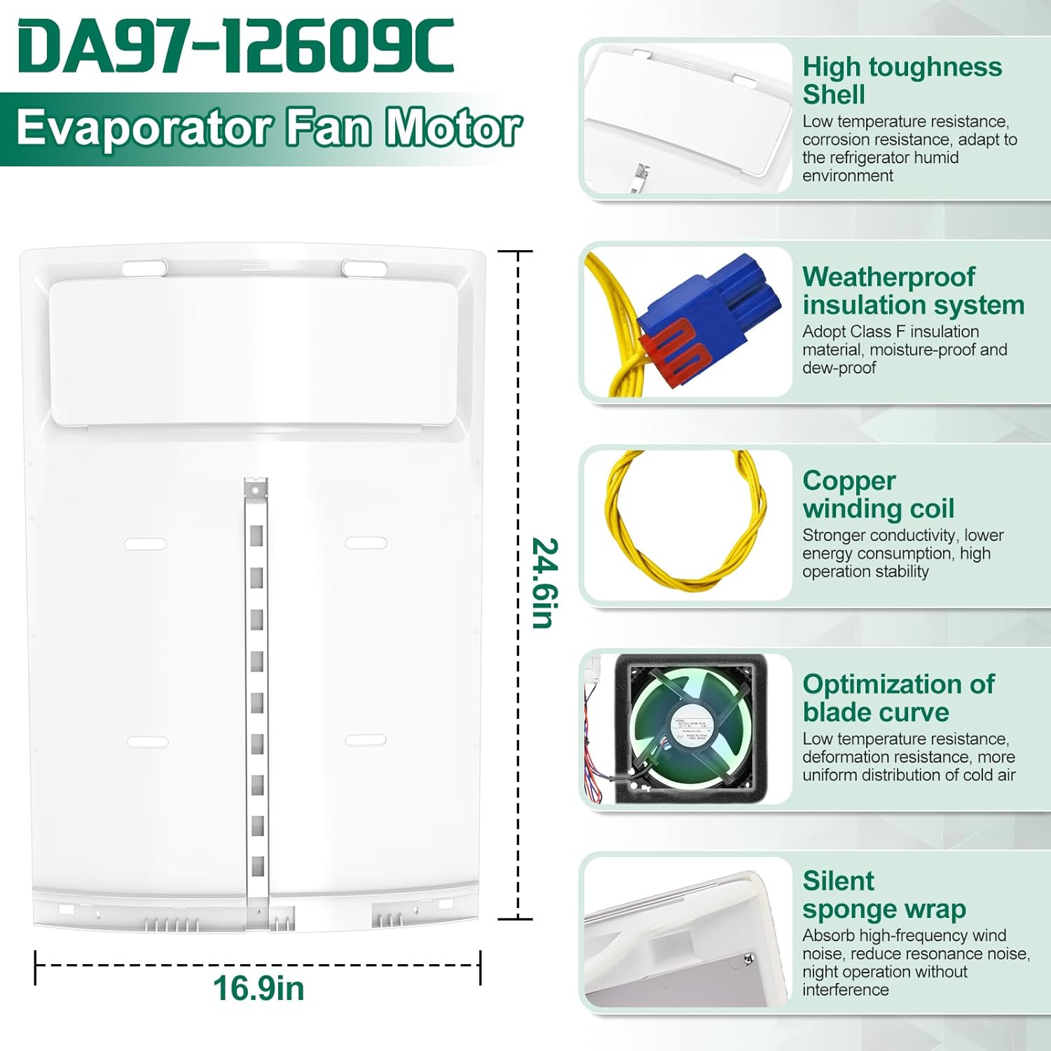 Upgraded DA97-12609C Refrigerator Evaporator Fan Motor Cover Replacement Compatible with Samsung DA97-12609A Evaporator Cover Assembly Replace AP5651826 PS5575384 Refrigerator Fan Motor