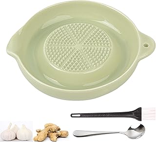 Ceramic Grater,Ceramic Ginger Grater,Garlic Grater,Ginger Grater,Spice Grater,Nutmeg Grater Made of Ceramic for Ginger,Garlic,Nutmeg,Celery,Carrots,Wasabi,With Brush+Spoon,Diameter 9cm (Green)