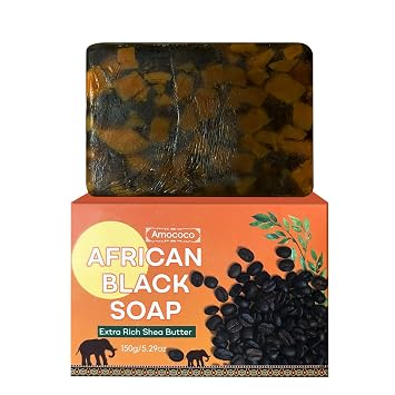 African Black Soap with Shea Butter 5.29 oz, Gentle Daily Cleansing for Oily Skin, Creamy Lather Black Soap for Face & Body, Oil-Balancing