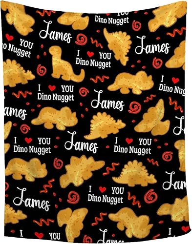Manta personalizada de pepitas de pollo, manta personalizada de pepitas de dinosaurio, manta divertida con nombre personalizado, regalo novedoso de