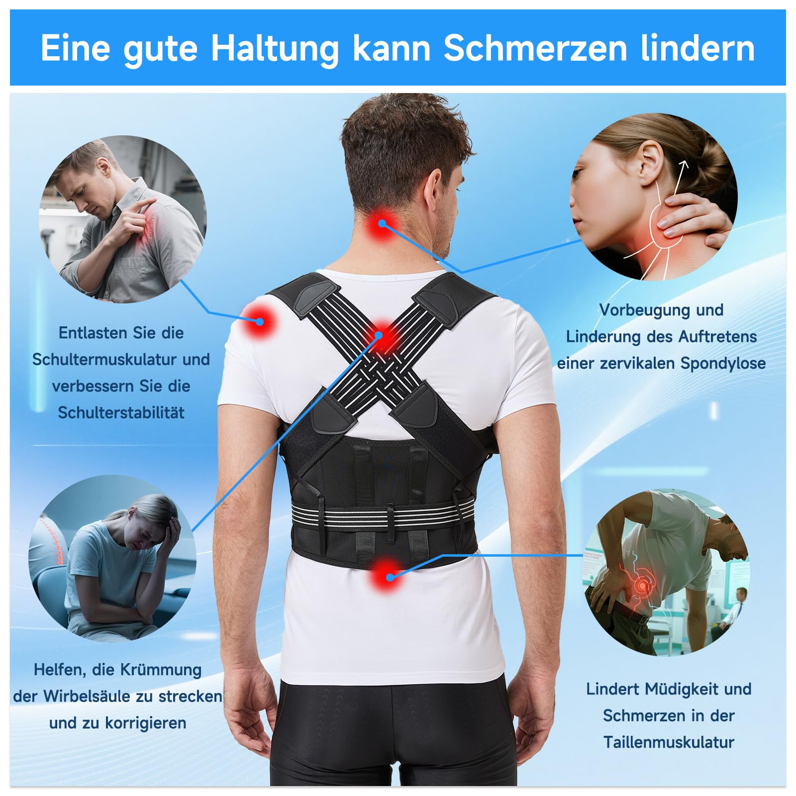 ZSZBACE Rücken Geradehalter, Verstellbare Rückenstützgürtel Haltungskorrektur, Rückengurt Herren Damen, Gerader Rückenstütze, Haltungstrainer Lindert Schmerzlinderung Rückenschmerzen(M)