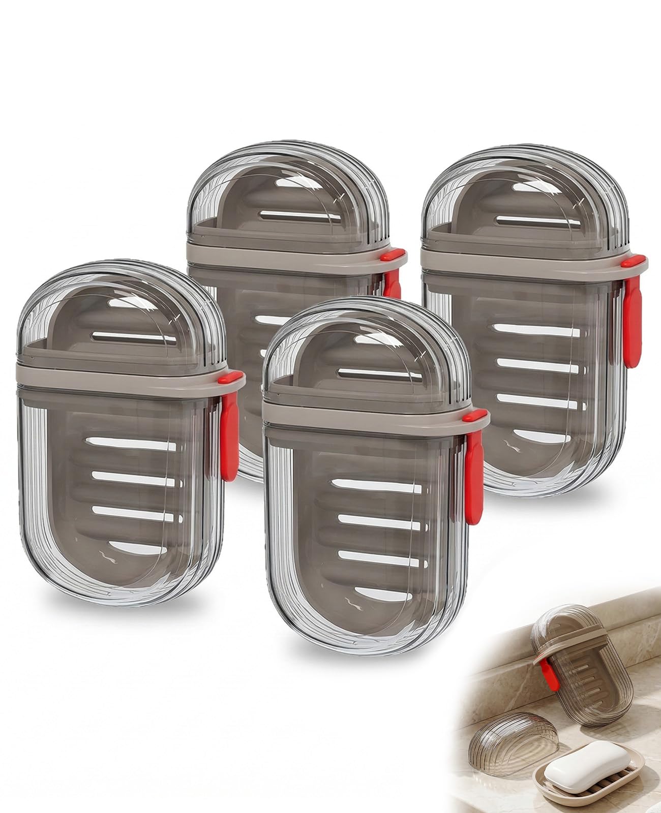 hommova 4 Pcs Soap Travel Case, Waterproof Leakproof Soap Dish with Lid and Handle, Portable Soap Bar Box for Travelling