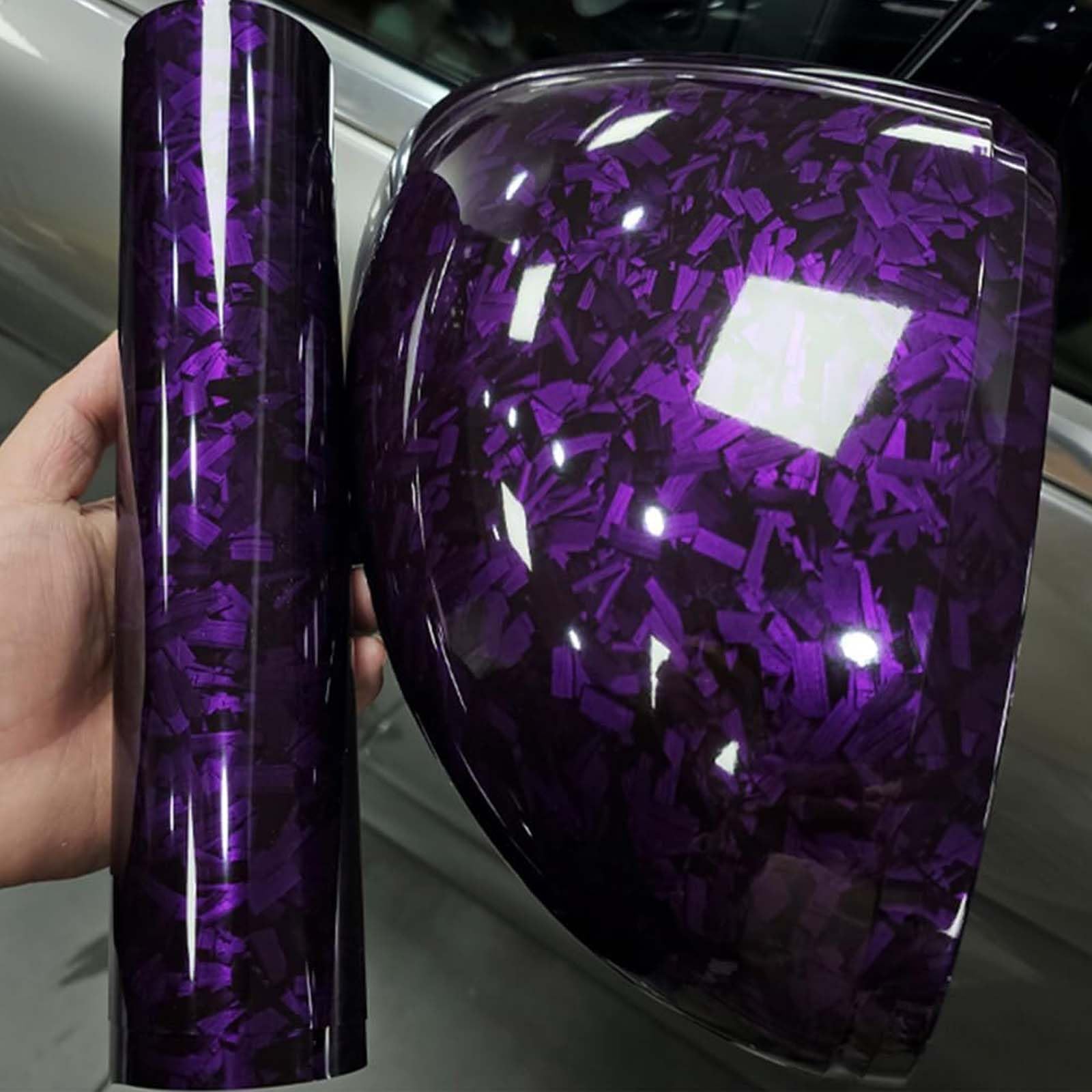Purple Forged Carbon Fiber Vinyl Wrap, High Gloss Car Wrap Roll Auto DIY Decal Sticker Film Sheet Air Release Self-Adhesive Decor Vinyl