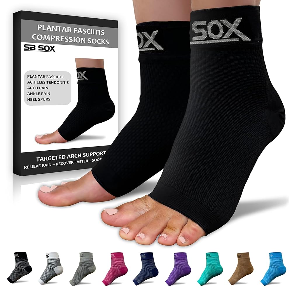SB SOX Plantar Fasciitis Relief Socks - Ankle Brace Compression Sleeve - Arch Support for Foot Pain, Swelling, Heel Spurs - Foot Brace for Achilles Tendonitis Relief, Injury Recovery (Solid Black, Large)