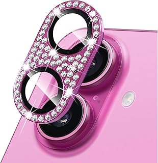 واقي عدسة الكاميرا متوافق مع آيفون 16/16 بلس - زجاج ماسي لامع بالكامل، إطار معدني لامع (وردي لامع)