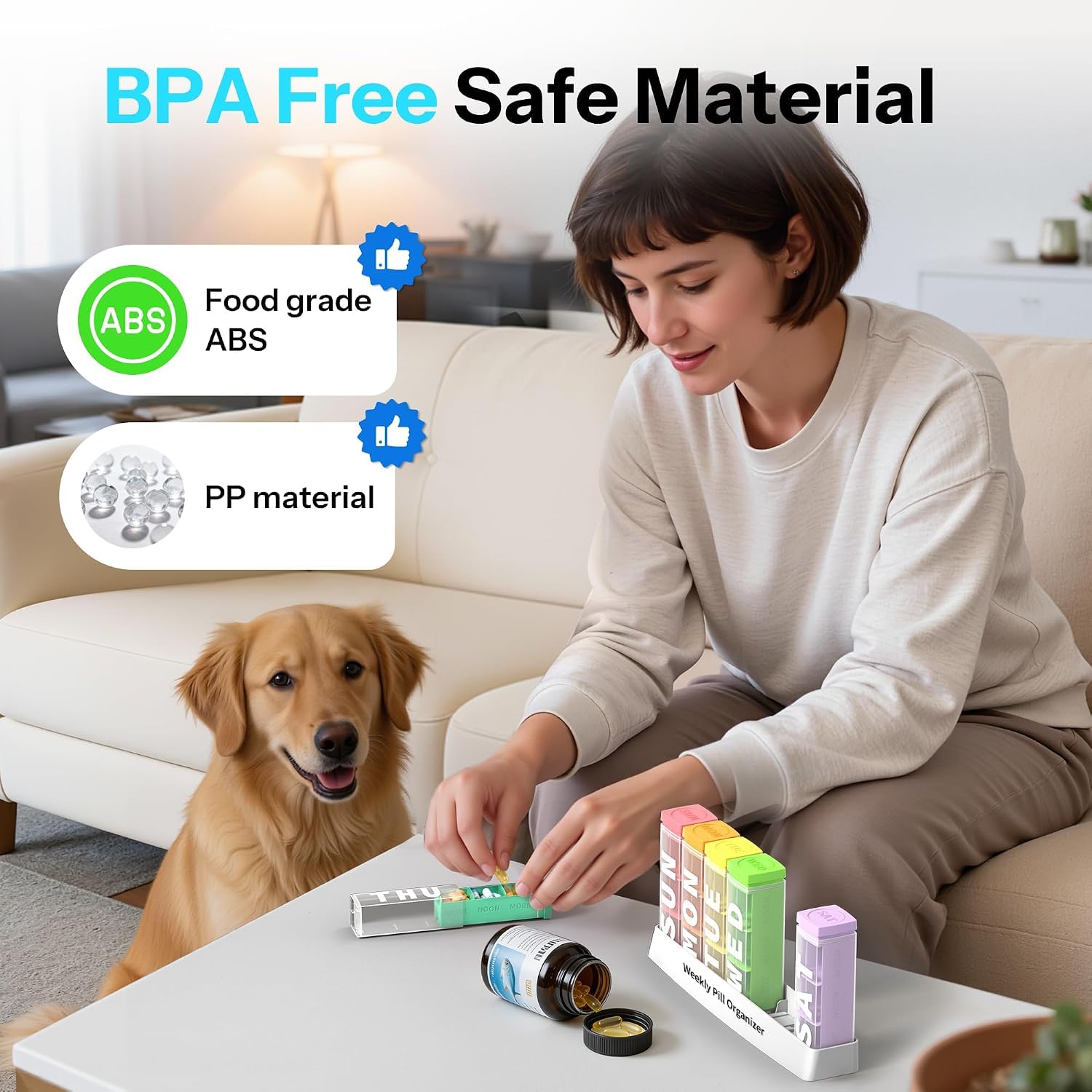 Betife Grand pilulier hebdomadaire 3 fois par jour, amovible, 7 jours, pilulier quotidien 3 fois, pilulier de voyage, distributeur de médicaments hebdomadaires pour supplément de vitamines (blanc)