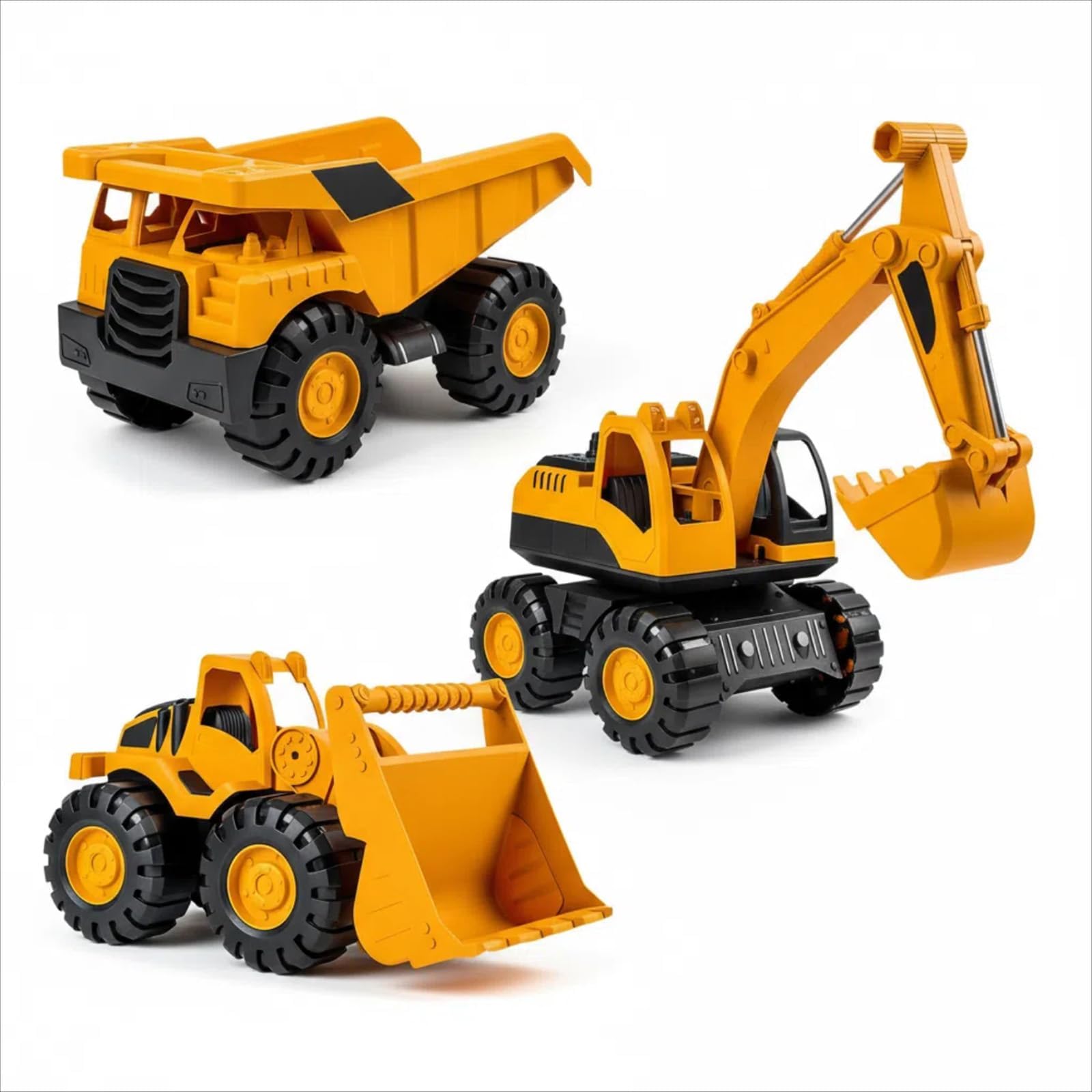 3-Piece Digger Toy Set – Construction Vehicles for Sand Pit & Beach, Including Dump Truck, Bulldozer & Excavator, Durable Summer Building Toys