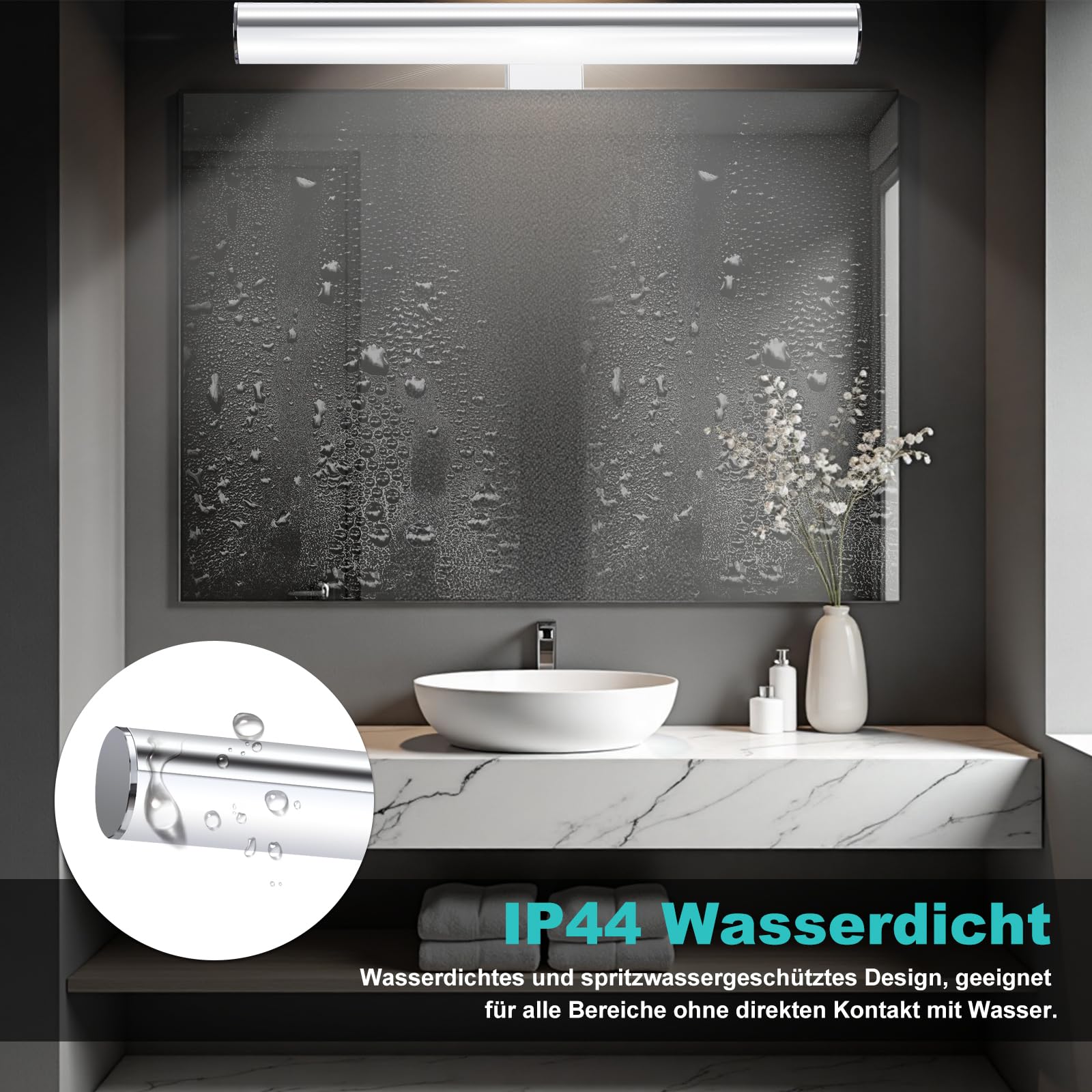 Lampa lustra łazienkowego, lustro łazienkowe led 557-30 chrom 11,8 cala 30 cm, 5 W, 4000 K, lustro łazienkowe oświetlenie szafki lustro, IP44, srebrne lustro led
