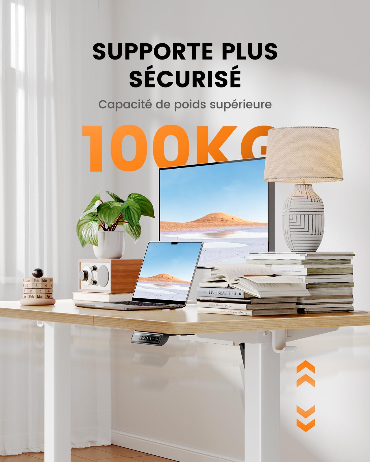 ErGear Bureau Assis Debout avec Moteur Brushless avancé-160 x 80 cm-100 kg de capacité de Charge Bureau Assis Debout Electrique, Fonction silencieuse, Cadre métallique Robuste