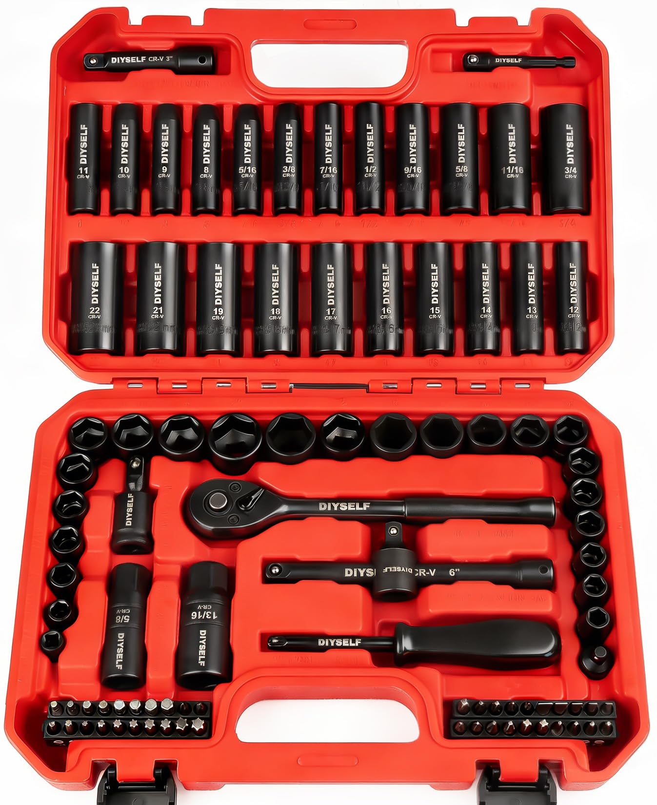 DIYSELF 95PCS 3/8" Drive Socket Set, 6-Point Metric & SAE Impact Socket Set | Laser-Etche…