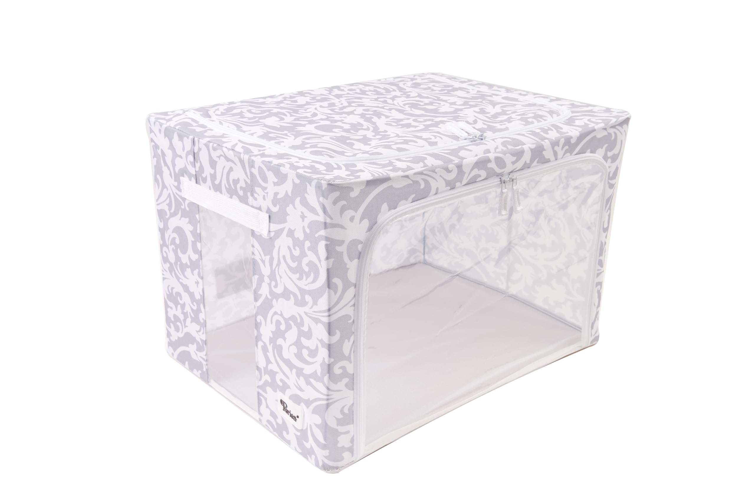 Periea ‘Beau’ Folding Collapsible Stackable Fabric Home Storage Boxes with Steel Frames (Black Grey Floral, Large) — view 90