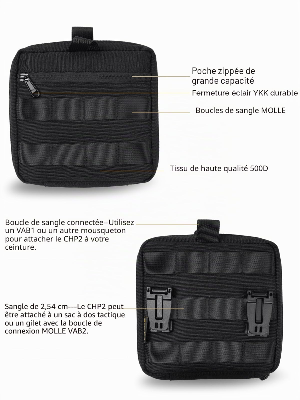 VIPERADE CHP2 Molle Sac Tactique, Pochette EDC, Sacs Tactiques Molle, Organisateur EDC, Pochette Molle Utilitaire 500D pour Outils EDC/Stockage numérique/Camping Bush Craft Survival