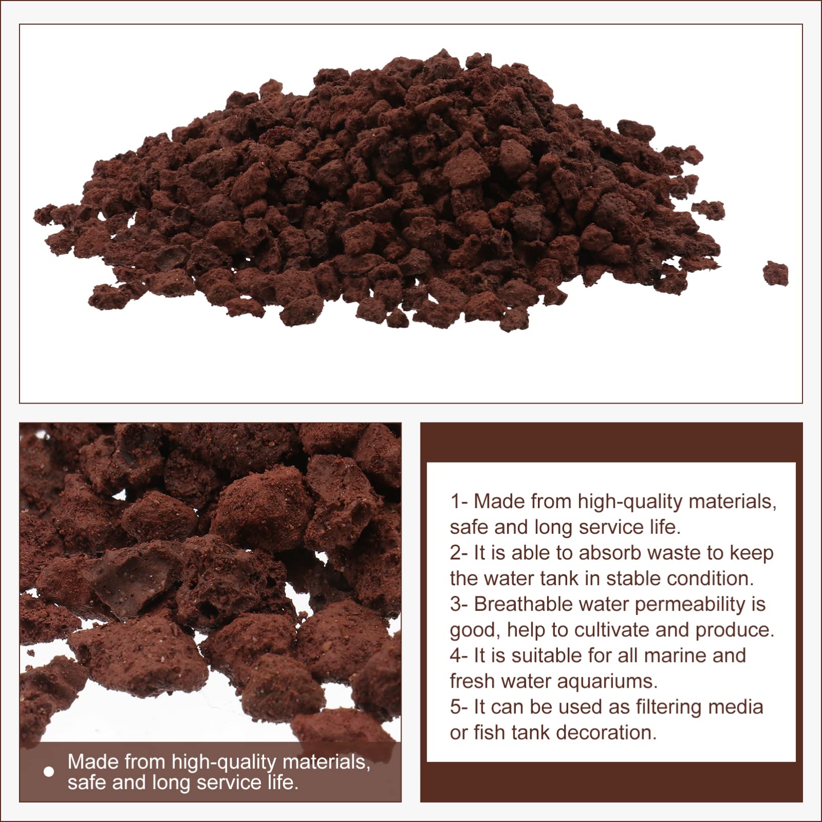 ULTECHNOVO 500g Partículas De Roca Volcánica Piedra Filtrante Oscuro Adorno para Acuario para Paisajes De Peces y Hábitat De Pecera