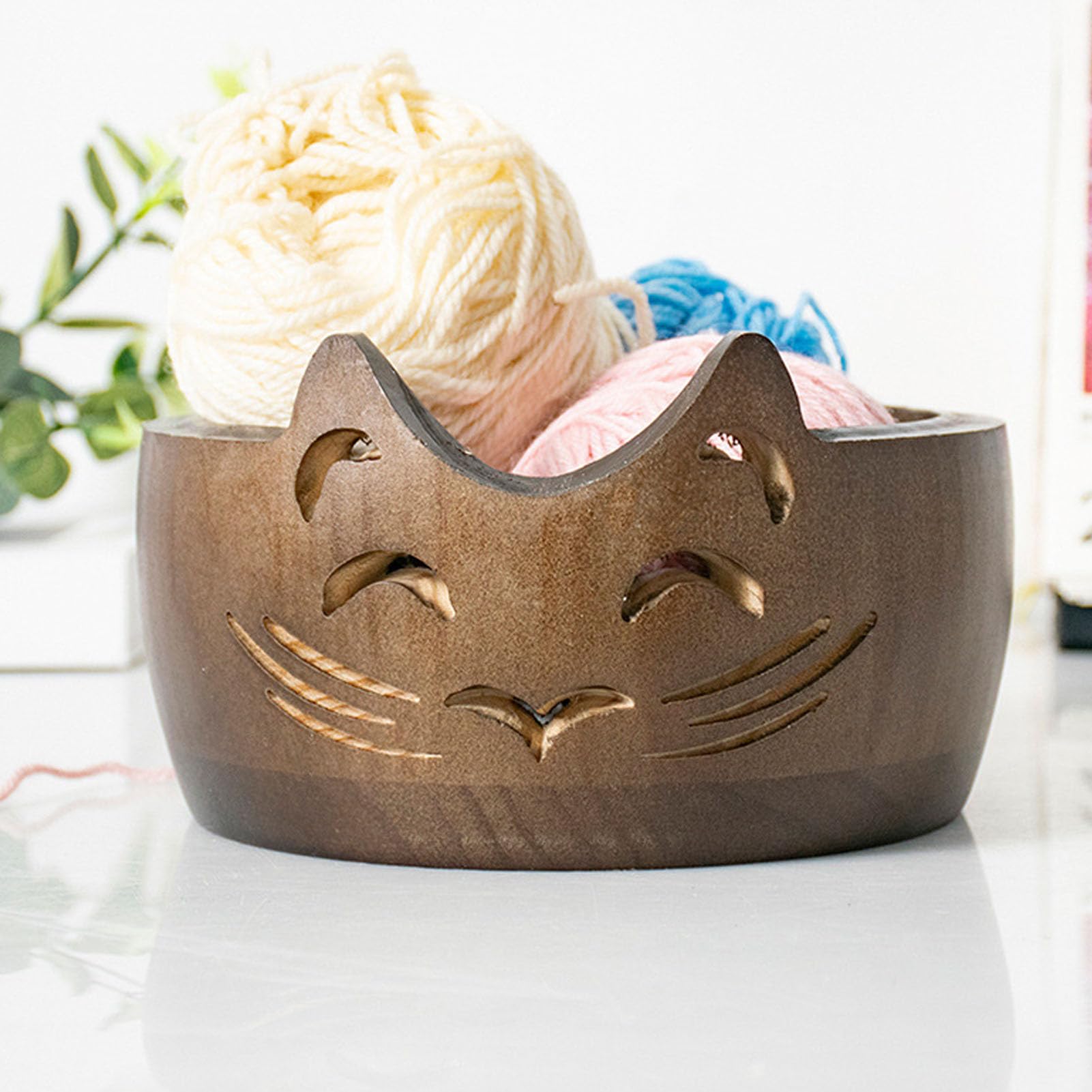 Cat Yarn Bowl, Large Wooden Knitting Bowl, Cute Yarn Holder Crochet Accessories, Yarn Storage Gift Wool Craft Supplies Organizer for Women Mother's Day (18 * 18 * 10cm)