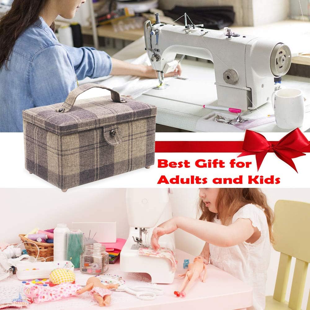 D&D Sewing Basket - Sewing Supplies Organizer - Ideal for Needles, Thread, Scissors, Tape Measure, Thimbles and Other Accessories (Brown)