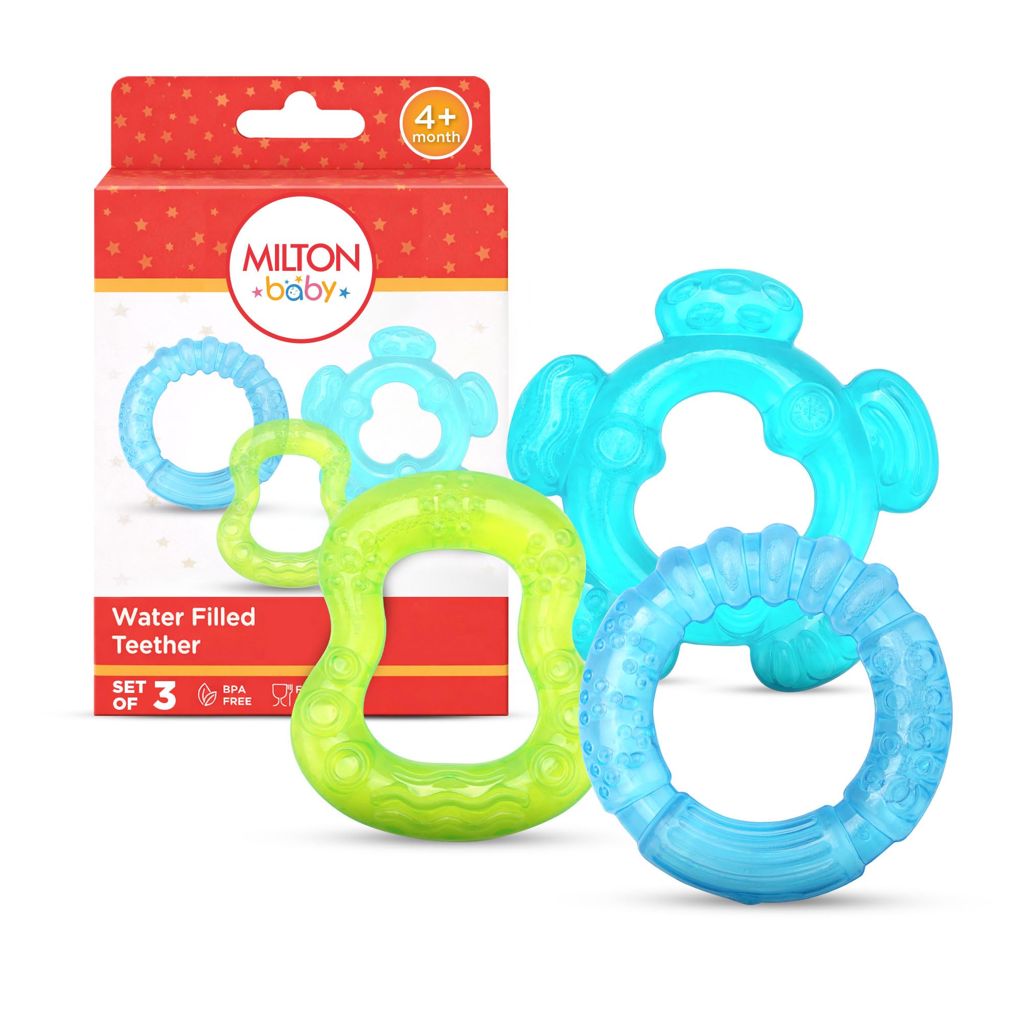 Milton Baby Water Filled Teether I ISI Certified I BPA Free-Food Grade Material I Filled with 100% Purified Water I Easy Grip with Gum Massage Texture I 4+ Month I Set of 3 I Blue, Green, Sea Green