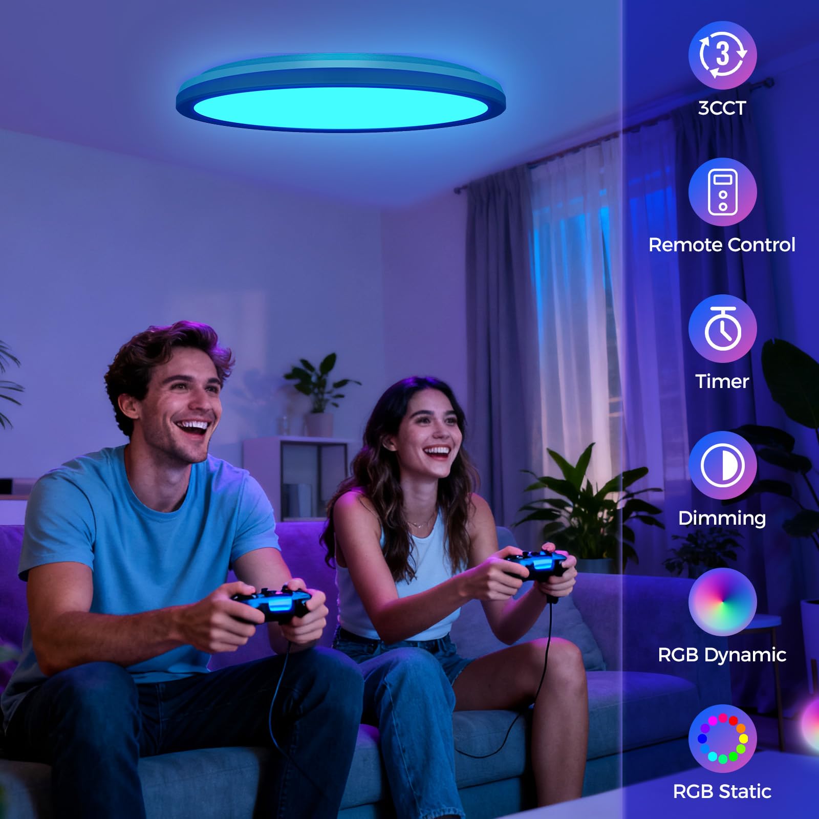 hepside Plafonnier LED Dimmable Couleur avec Télécommande, 24W RGB Change Plafond, 3000K-6500K Rond Plafonniers, 2400LM Ceiling Plafonnier pour Bathroom Bedroom Salon Cuisine, Ø30cm