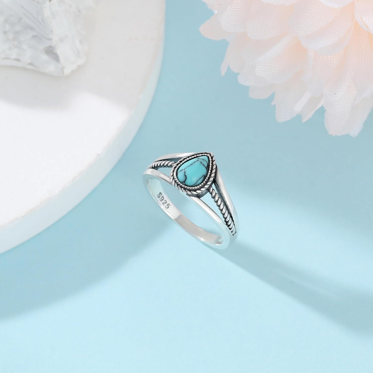 Boho Turquoise Ring for Women Sterling Silver Western Style Statement Ring Bohemian Jewelry Gifts - Image 3