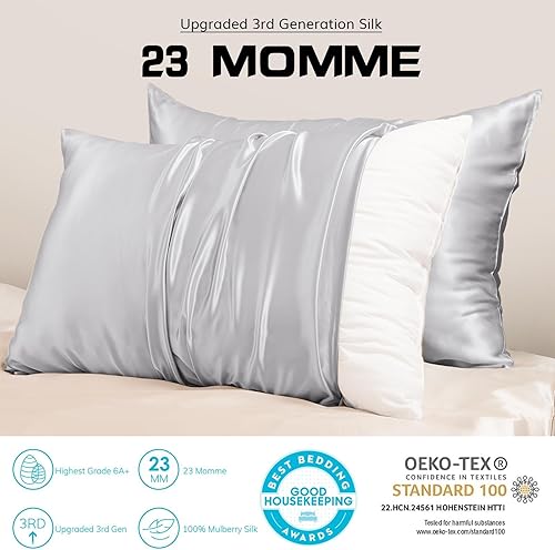 Miniatura 2 de PROMEED Funda de almohada de seda para cabello y piel con cremallera oculta, ambos lados 23 Momme Natural Real 100% seda de morera, 1 pieza