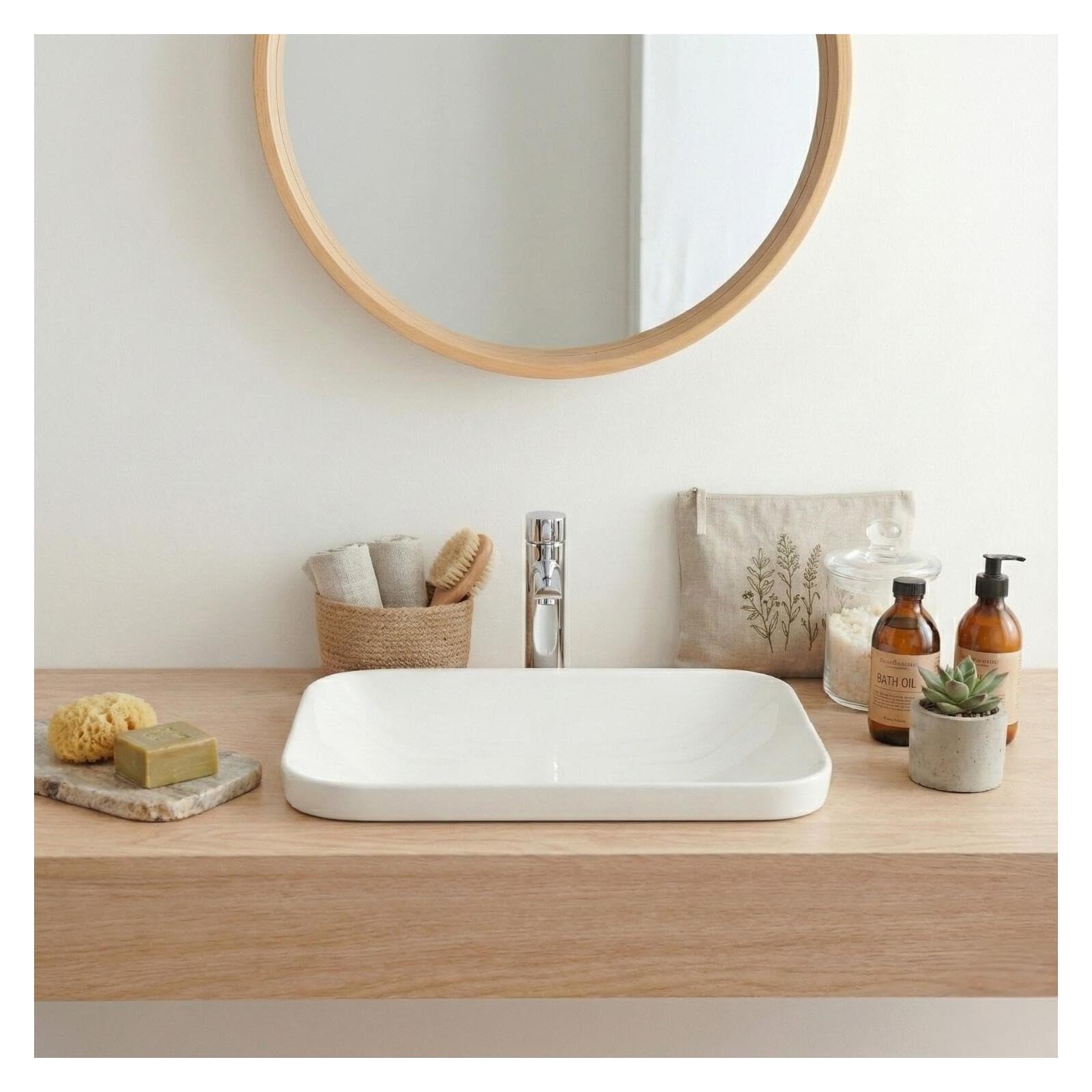 MOB-IN Lavabo rectangular de cerámica blanca para encastar de 53x37 cm