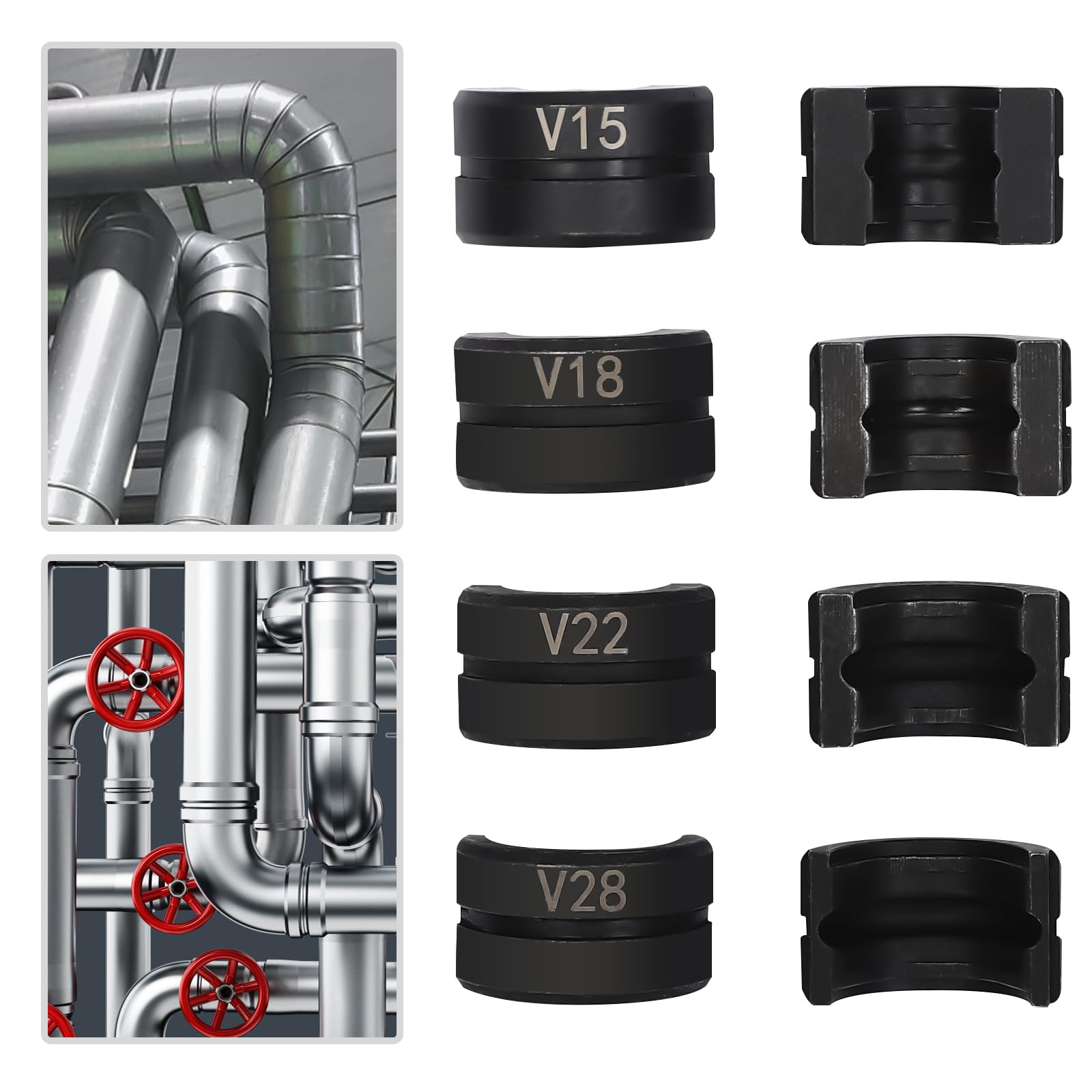 4-częściowy zestaw szczypiec zaciskowych do rur miedzianych, 15, 18, 22, 28 mm, kompatybilne z mechanicznymi hydraulicznymi szczypcami zaciskowymi Cr45 stal