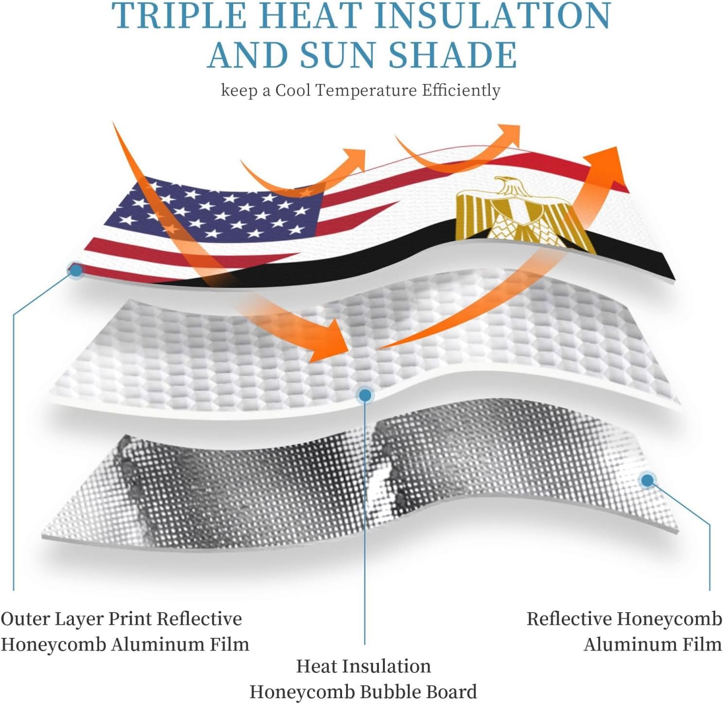 America Egypt Friendship Flag Foldable Car Windshield Sunshade Blocks Heat and Sun Glare Uv Rays