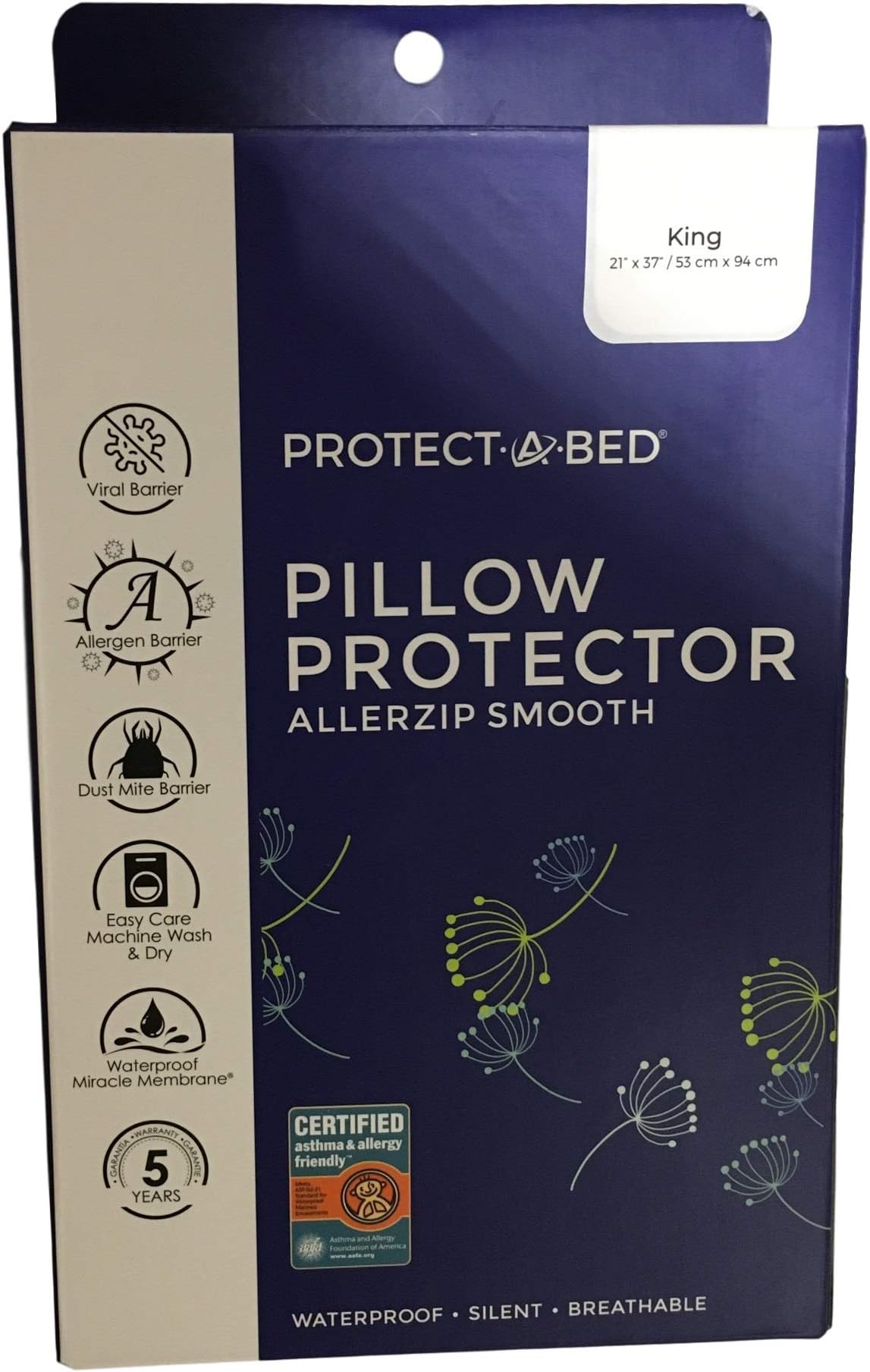 Protect-A-Bed, AllerZip Pillow Protector, Zippered, Waterproof, 2-pack, King Size